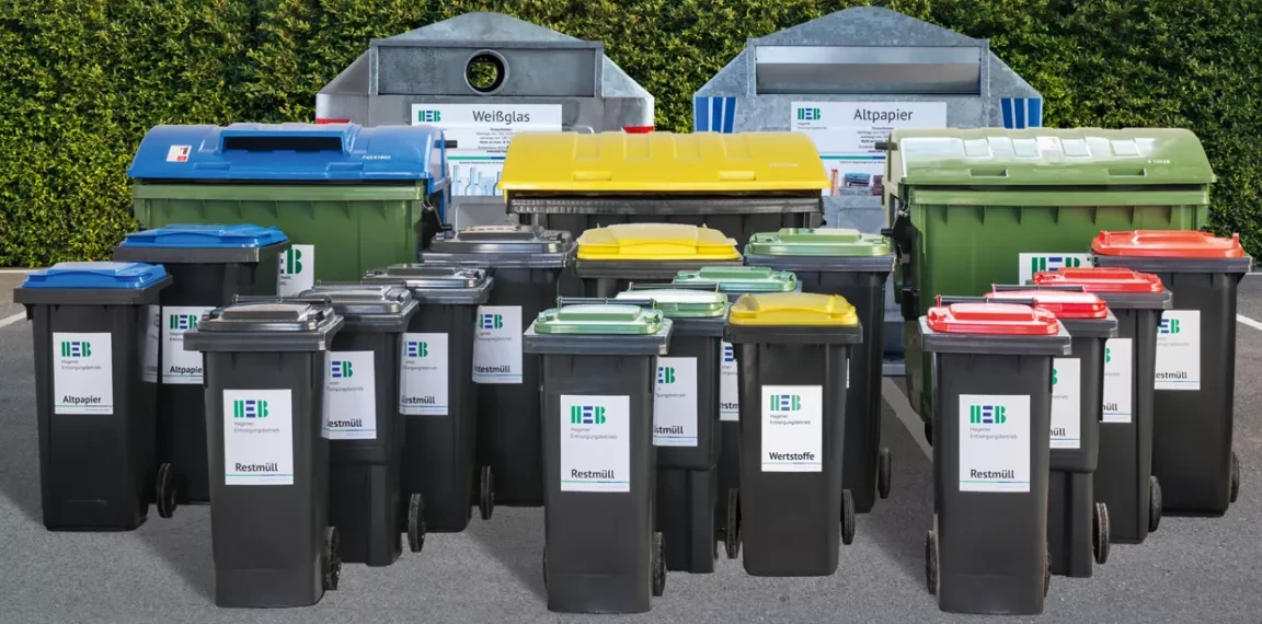 Verschiedene Behältergrößen, Container und Gelbe Säcke
